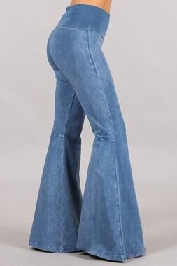 Chatoyant Plus Size Mineral Wash Seam Detail Bell Bottoms Lt. Denim 2XL